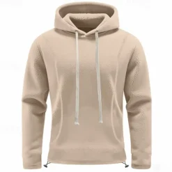 Clearance OUKU Men's Hoodie Sweatshirt Polar Fleece Black Army Green Khaki Dark Gray Light Blue Hooded Plain Drawstring Ribbed Front Pocket Sports & Outdoor Daily Holiday Polyester Streetwear Basic Casual Fall