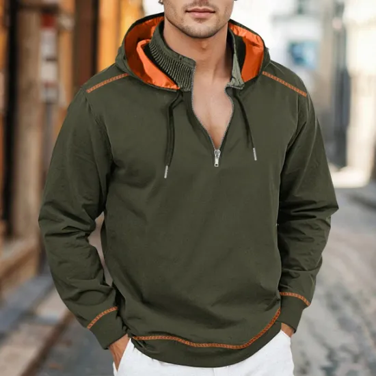 Online OUKU Men's Hoodie Tactical Black Army Green Navy Blue Gray Hooded Color Block Patchwork Sports & Outdoor Daily Holiday Streetwear Cool Casual Fall & Winter Clothing Apparel Hoodies Sweatshirts Long Sleeve