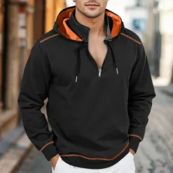Online OUKU Men's Hoodie Tactical Black Army Green Navy Blue Gray Hooded Color Block Patchwork Sports & Outdoor Daily Holiday Streetwear Cool Casual Fall & Winter Clothing Apparel Hoodies Sweatshirts Long Sleeve