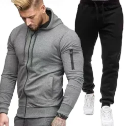 Clearance OUKU Men's Hoodie Tracksuit Full Zip Hoodie Sweatsuit Black Wine Light Grey Gray Hooded Plain 2 Piece Sports & Outdoor Daily Holiday Streetwear Basic Casual Spring & Fall Clothing Apparel Hoodies