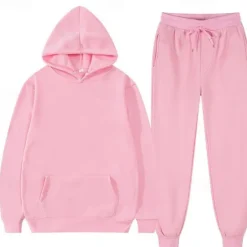 OUKU Men's Hoodie Tracksuit Sweatsuit Fleece Hoodie Black Pink Red Blue Purple Hooded Plain Pocket 2 Piece Sports & Outdoor Daily Holiday Polyester Streetwear Basic Casual Fall & Winter Clothing Apparel
