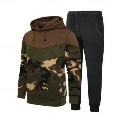 Sale OUKU Men's Hoodie Tracksuit Sweatsuit Army Green Coffee Hooded Color Block Camouflage Patchwork 2 Piece Sports & Outdoor Daily Holiday Streetwear Basic Casual Spring & Fall Clothing Apparel Hoodies