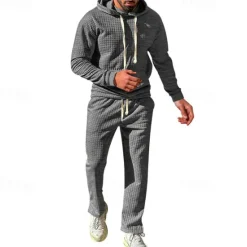 Best OUKU Men's Hoodie Tracksuit Sweatsuit Black White Army Green Khaki Dark Gray Hooded Plain Drawstring 2 Piece Front Pocket Sports & Outdoor Daily Holiday Streetwear Basic Casual Spring & Fall Clothing