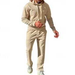 Best OUKU Men's Hoodie Tracksuit Sweatsuit Black White Army Green Khaki Dark Gray Hooded Plain Drawstring 2 Piece Front Pocket Sports & Outdoor Daily Holiday Streetwear Basic Casual Spring & Fall Clothing
