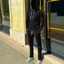 Best OUKU Men's Hoodie Tracksuit Sweatsuit Black White Army Green Khaki Dark Gray Hooded Plain Drawstring 2 Piece Front Pocket Sports & Outdoor Daily Holiday Streetwear Basic Casual Spring & Fall Clothing