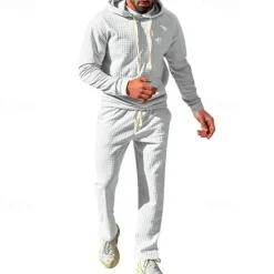 Best OUKU Men's Hoodie Tracksuit Sweatsuit Black White Army Green Khaki Dark Gray Hooded Plain Drawstring 2 Piece Front Pocket Sports & Outdoor Daily Holiday Streetwear Basic Casual Spring & Fall Clothing