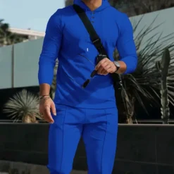 Discount OUKU Men's Hoodie Tracksuit Sweatsuit Black White Royal Blue Khaki Gray Hooded Plain 2 Piece Sports & Outdoor Daily Holiday Streetwear Basic Casual Spring & Fall Clothing Apparel Hoodies Sweatshirts