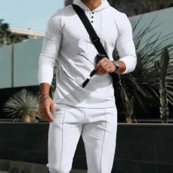 Discount OUKU Men's Hoodie Tracksuit Sweatsuit Black White Royal Blue Khaki Gray Hooded Plain 2 Piece Sports & Outdoor Daily Holiday Streetwear Basic Casual Spring & Fall Clothing Apparel Hoodies Sweatshirts