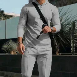 Discount OUKU Men's Hoodie Tracksuit Sweatsuit Black White Royal Blue Khaki Gray Hooded Plain 2 Piece Sports & Outdoor Daily Holiday Streetwear Basic Casual Spring & Fall Clothing Apparel Hoodies Sweatshirts