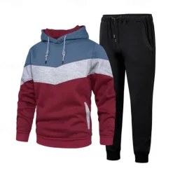 Online OUKU Men's Hoodie Tracksuit Sweatsuit White Wine Orange Green Hooded Color Block Patchwork 2 Piece Sports & Outdoor Daily Holiday Streetwear Basic Casual Spring & Fall Clothing Apparel Hoodies