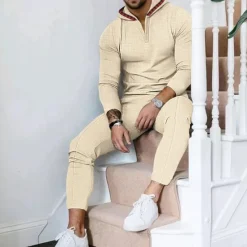 Sale OUKU Men's Hoodie Tracksuit Sweatsuit Black White Royal Blue Khaki Gray Hooded Plain 2 Piece Sports & Outdoor Daily Holiday Streetwear Basic Casual Spring & Fall Clothing Apparel Hoodies Sweatshirts