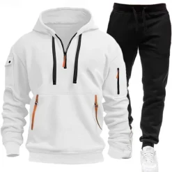 OUKU Men's Hoodie Tracksuit Sweatsuit Black White Navy Blue Blue Light Grey Hooded Half Zip Plain 2 Piece Sports & Outdoor Daily Holiday Polyester Streetwear Casual Spring & Fall Clothing Apparel Hoodies