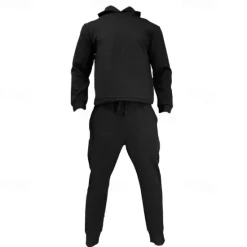 Clearance OUKU Men's Hoodie Tracksuit Sweatsuit Black White Army Green Khaki Gray Hooded Plain Jacquard 2 Piece Sports & Outdoor Daily Holiday Polyester Streetwear Basic Casual Spring & Fall Clothing Apparel