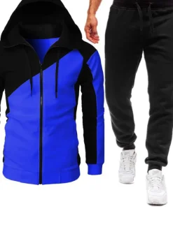 Online OUKU Men's Hoodie Tracksuit Zip Hoodie Sweatshirt Sweat Jacket Wine Red Black Red Blue Light Grey Hooded Color Block Patchwork Zipper Sports & Outdoor Cool Casual Essential Winter Fall & Winter Clothing