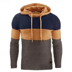 Hot OUKU Men's Hoodie Waffle Hoodies White Yellow Army Green Red Navy Blue Hooded Color Block Patchwork Ribbed Textured Sports & Outdoor Daily Holiday Polyester Streetwear Basic Casual Spring & Fall Clothing