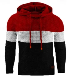 Hot OUKU Men's Hoodie Waffle Hoodies White Yellow Army Green Red Navy Blue Hooded Color Block Patchwork Ribbed Textured Sports & Outdoor Daily Holiday Polyester Streetwear Basic Casual Spring & Fall Clothing