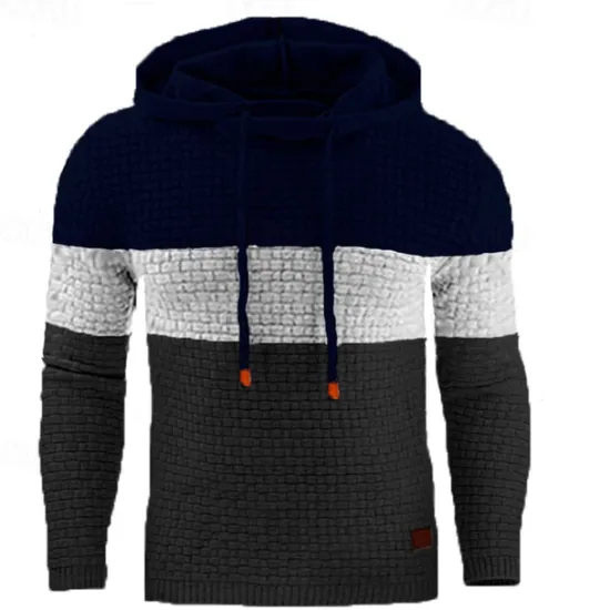 Hot OUKU Men's Hoodie Waffle Hoodies White Yellow Army Green Red Navy Blue Hooded Color Block Patchwork Ribbed Textured Sports & Outdoor Daily Holiday Polyester Streetwear Basic Casual Spring & Fall Clothing