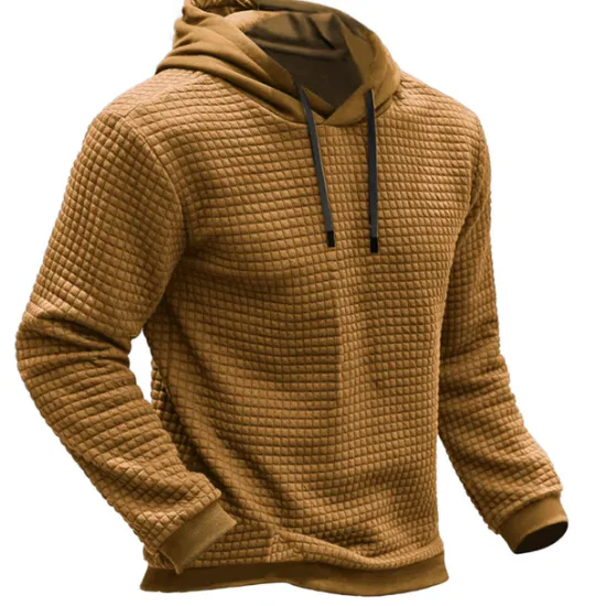 Online OUKU Men's Hoodie Waffle Hoodies Blue Brown Green Khaki Gray Hooded Plain Ribbed Textured Knit-texture Sports & Outdoor Daily Holiday Polyester Streetwear Cool Casual Spring & Fall Clothing Apparel