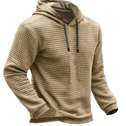 Online OUKU Men's Hoodie Waffle Hoodies Blue Brown Green Khaki Gray Hooded Plain Ribbed Textured Knit-texture Sports & Outdoor Daily Holiday Polyester Streetwear Cool Casual Spring & Fall Clothing Apparel