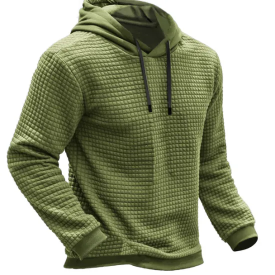 Online OUKU Men's Hoodie Waffle Hoodies Blue Brown Green Khaki Gray Hooded Plain Ribbed Textured Knit-texture Sports & Outdoor Daily Holiday Polyester Streetwear Cool Casual Spring & Fall Clothing Apparel