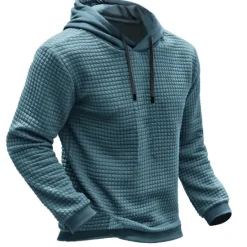 Online OUKU Men's Hoodie Waffle Hoodies Blue Brown Green Khaki Gray Hooded Plain Ribbed Textured Knit-texture Sports & Outdoor Daily Holiday Polyester Streetwear Cool Casual Spring & Fall Clothing Apparel