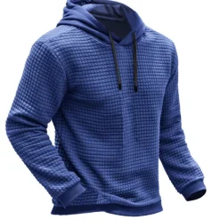 Online OUKU Men's Hoodie Waffle Hoodies Blue Brown Green Khaki Gray Hooded Plain Ribbed Textured Knit-texture Sports & Outdoor Daily Holiday Polyester Streetwear Cool Casual Spring & Fall Clothing Apparel