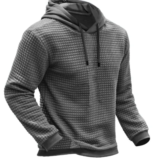 Online OUKU Men's Hoodie Waffle Hoodies Blue Brown Green Khaki Gray Hooded Plain Ribbed Textured Knit-texture Sports & Outdoor Daily Holiday Polyester Streetwear Cool Casual Spring & Fall Clothing Apparel