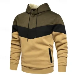 Best OUKU Men's Hoodie White Yellow Army Green Red Orange Hooded Color Block Patchwork Pocket Sports & Outdoor Daily Holiday Streetwear Basic Casual Spring & Fall Clothing Apparel Hoodies Sweatshirts