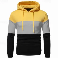 Best OUKU Men's Hoodie Yellow Army Green Red Gray Hooded Color Block Patchwork Sports & Outdoor Daily Holiday Streetwear Basic Casual Spring & Fall Clothing Apparel Hoodies Sweatshirts