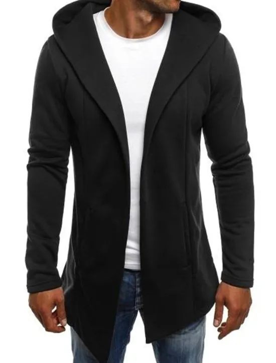Online OUKU Men's Hoodied Jacket Casual Jacket Daily Wear Hooded Casual Jacket Outerwear Plain Black White Light Grey