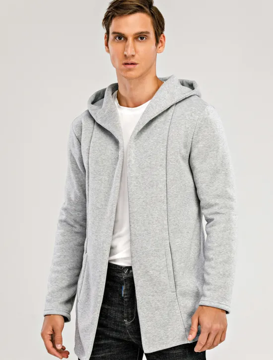 Online OUKU Men's Hoodied Jacket Casual Jacket Daily Wear Hooded Casual Jacket Outerwear Plain Black White Light Grey