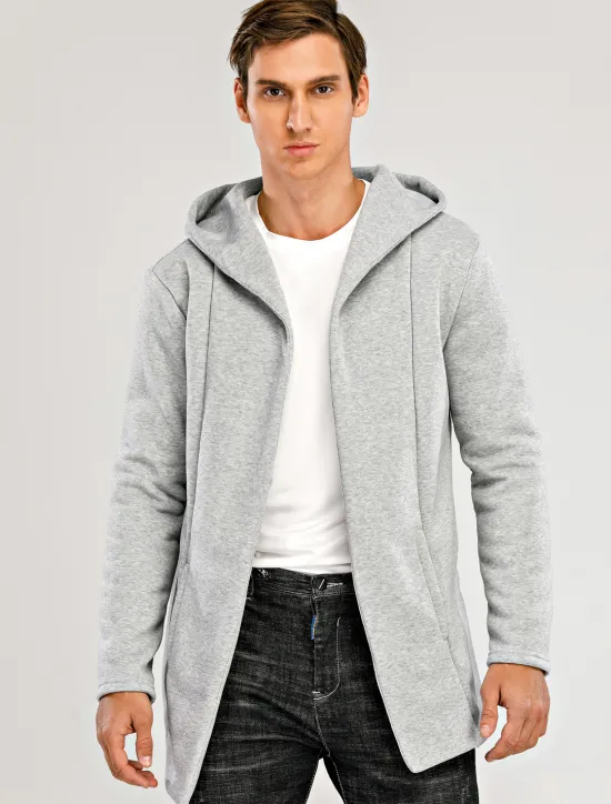 Online OUKU Men's Hoodied Jacket Casual Jacket Daily Wear Hooded Casual Jacket Outerwear Plain Black White Light Grey