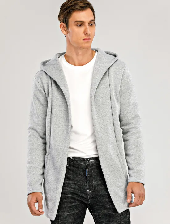 Online OUKU Men's Hoodied Jacket Casual Jacket Daily Wear Hooded Casual Jacket Outerwear Plain Black White Light Grey