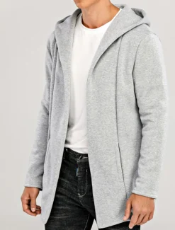 Online OUKU Men's Hoodied Jacket Casual Jacket Daily Wear Hooded Casual Jacket Outerwear Plain Black White Light Grey