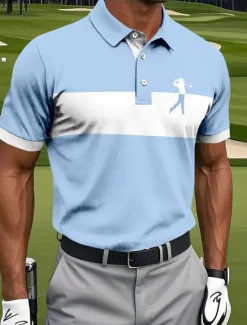 Hot OUKU Men's Horizontal Stripes Golf Polo Short Sleeve Polo Shirts Collared Shirts Sportswear Athleisure Daily Wear Buttons Summer White Red Blue