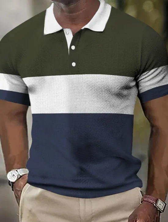Sale OUKU Men's Horizontal Stripes Rugby Polo Short Sleeve Polo Shirts Collared Shirts Business Casual School Formal Dailywear Business Buttons 3D Print Summer Dark Brown Dark Green Dark Blue