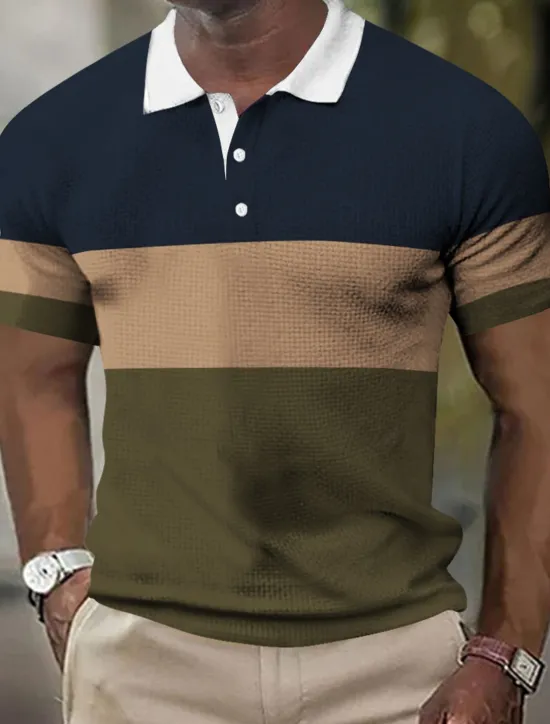 Sale OUKU Men's Horizontal Stripes Rugby Polo Short Sleeve Polo Shirts Collared Shirts Business Casual School Formal Dailywear Business Buttons 3D Print Summer Dark Brown Dark Green Dark Blue