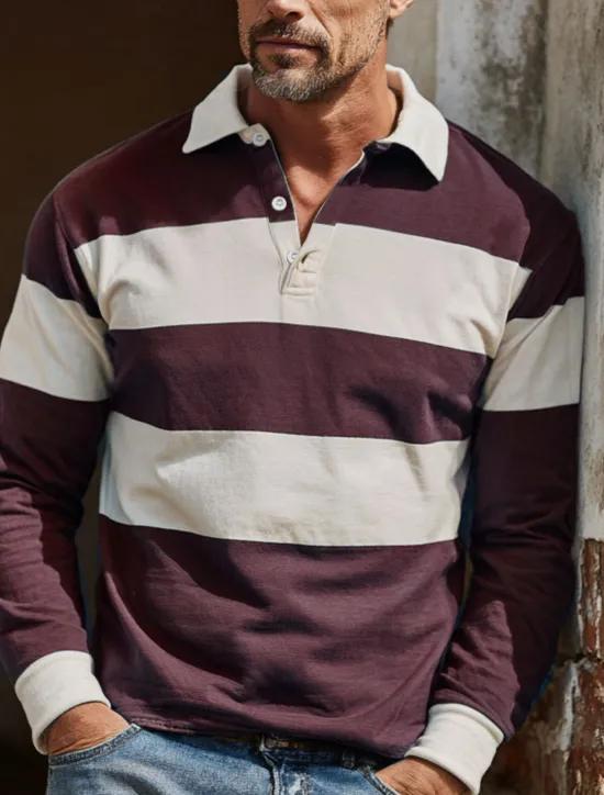 OUKU Men's Horizontal Stripes Rugby Polo Long Sleeve Polo Shirts Collared Shirts Sportswear Casual School Outdoor Athleisure 3D Print Spring Fall Winter Maroon Blue Green