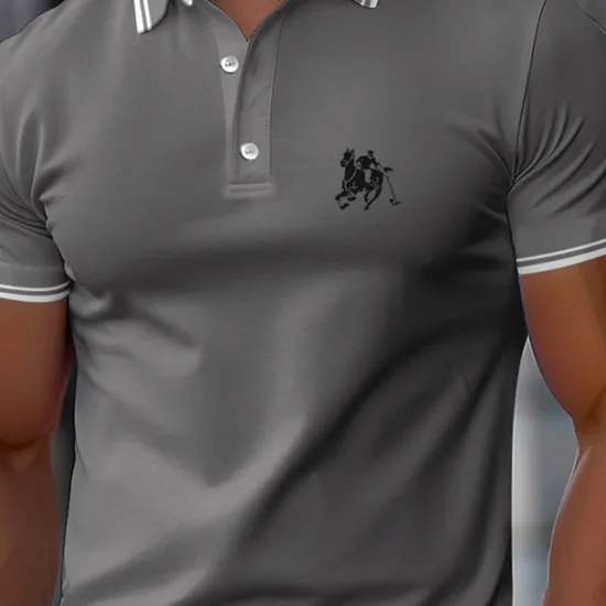 Hot OUKU Men's Horse Polo Short Sleeve Polo Shirts Collared Shirts Casual School Outdoor Daily Wear Home Wear Buttons 3D Print Summer White Blue Green