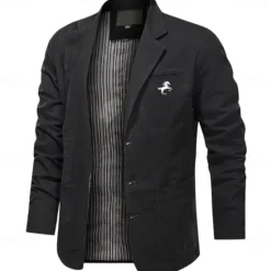 Online OUKU Men's Horse Print Cotton Suit Jacket Suits Coat Blazer Casual Outdoor Dailywear Long Sleeve Notch Lapel Collar Outwear Pockets Button Down Stripe Lined Suit Jacket Fall Winter Black khaki Army Green