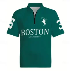 New OUKU Men's Horse Text / Number Zip Polo Short Sleeve Turndown Sporty Casual / Sporty Sports & Outdoor Athleisure Casual Daily 3D Print Summer Black Red Green