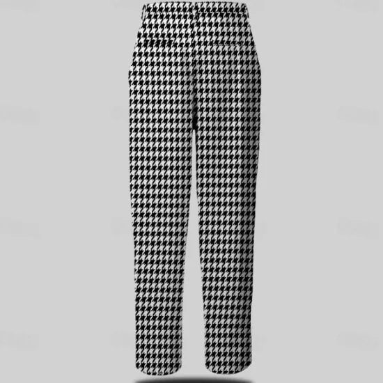 Outlet OUKU Men's Houndstooth Dress Pants Mid Waist Business Casual Formal Dailywear Zipper Pocket Summer Spring Fall 3D Print Black