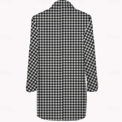 Clearance OUKU Men's Houndstooth Winter Coat Fleece Jacket Overcoat Thermal Comfortable Business Casual Formal Office / Career Daily Wear Buttons 3D Print Front Pocket Winter Turndown Long Sleeve Black
