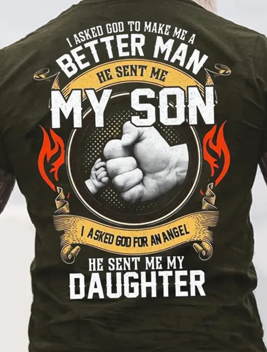 Hot OUKU Men's I Asked God To Make Me A Better Man He Sent Me My Son Graphic T Shirt Family Gifts Tee Short Sleeves Graphic Shirt Black Red Navy Blue Fashion Designer Clothing