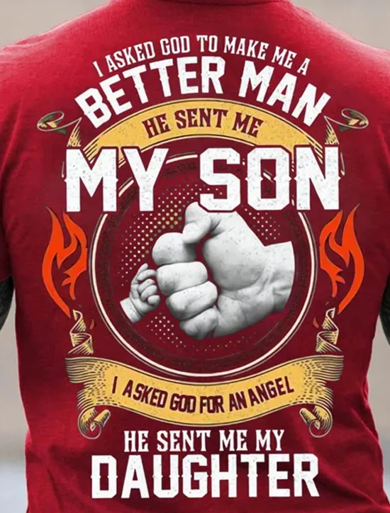Hot OUKU Men's I Asked God To Make Me A Better Man He Sent Me My Son Graphic T Shirt Family Gifts Tee Short Sleeves Graphic Shirt Black Red Navy Blue Fashion Designer Clothing