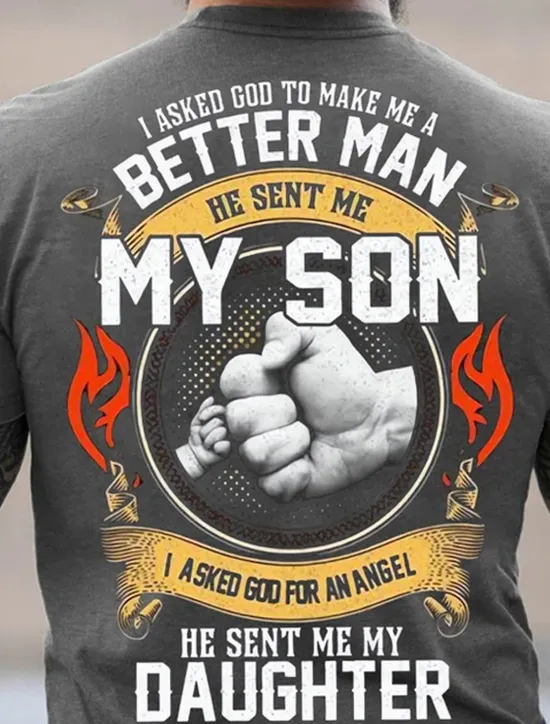 Hot OUKU Men's I Asked God To Make Me A Better Man He Sent Me My Son Graphic T Shirt Family Gifts Tee Short Sleeves Graphic Shirt Black Red Navy Blue Fashion Designer Clothing