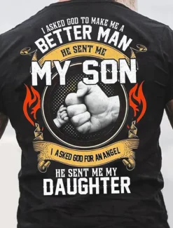 Hot OUKU Men's I Asked God To Make Me A Better Man He Sent Me My Son Graphic T Shirt Family Gifts Tee Short Sleeves Graphic Shirt Black Red Navy Blue Fashion Designer Clothing