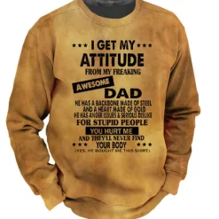 Hot OUKU Men's I Get My Attitude From My Freaking Awesome Dad Sweatshirt Pullover Lightweight Hoodie Long Sleeve Sweatshirt Crew Neck Designer Basic 3D Sports Outdoor Daily Spring Fall