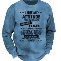 Hot OUKU Men's I Get My Attitude From My Freaking Awesome Dad Sweatshirt Pullover Lightweight Hoodie Long Sleeve Sweatshirt Crew Neck Designer Basic 3D Sports Outdoor Daily Spring Fall