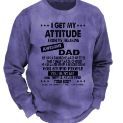 Hot OUKU Men's I Get My Attitude From My Freaking Awesome Dad Sweatshirt Pullover Lightweight Hoodie Long Sleeve Sweatshirt Crew Neck Designer Basic 3D Sports Outdoor Daily Spring Fall